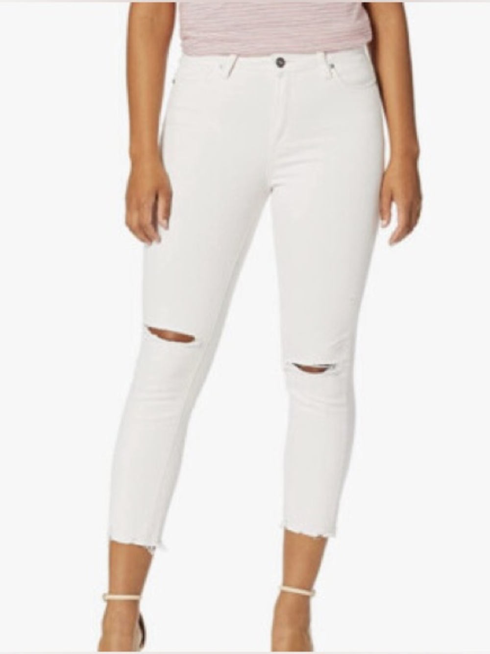 PAIGE HORTON CROP JEANS WHITE DISTRESSED DENIM SIZE 28